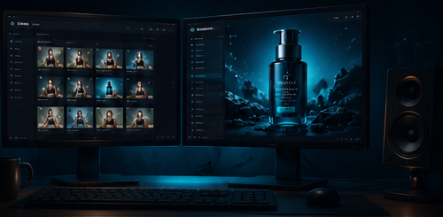 Creative workstation with insight dashboards and storyboard screens